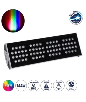 GloboStar® FLOOD-TENA 90226 Προβολέας Wall Washer για Φωτισμό Κτιρίων LED 144W 12240lm 10° DC 24V Αδιάβροχο IP65 L57 x W18 x H19.5cm RGBW DMX512 - Ασημί - 3 Years Warranty